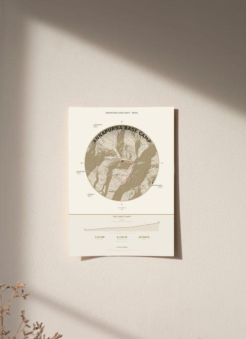 Annapurna Base Camp Trek Map Print (light) — poster, unframed on wall
