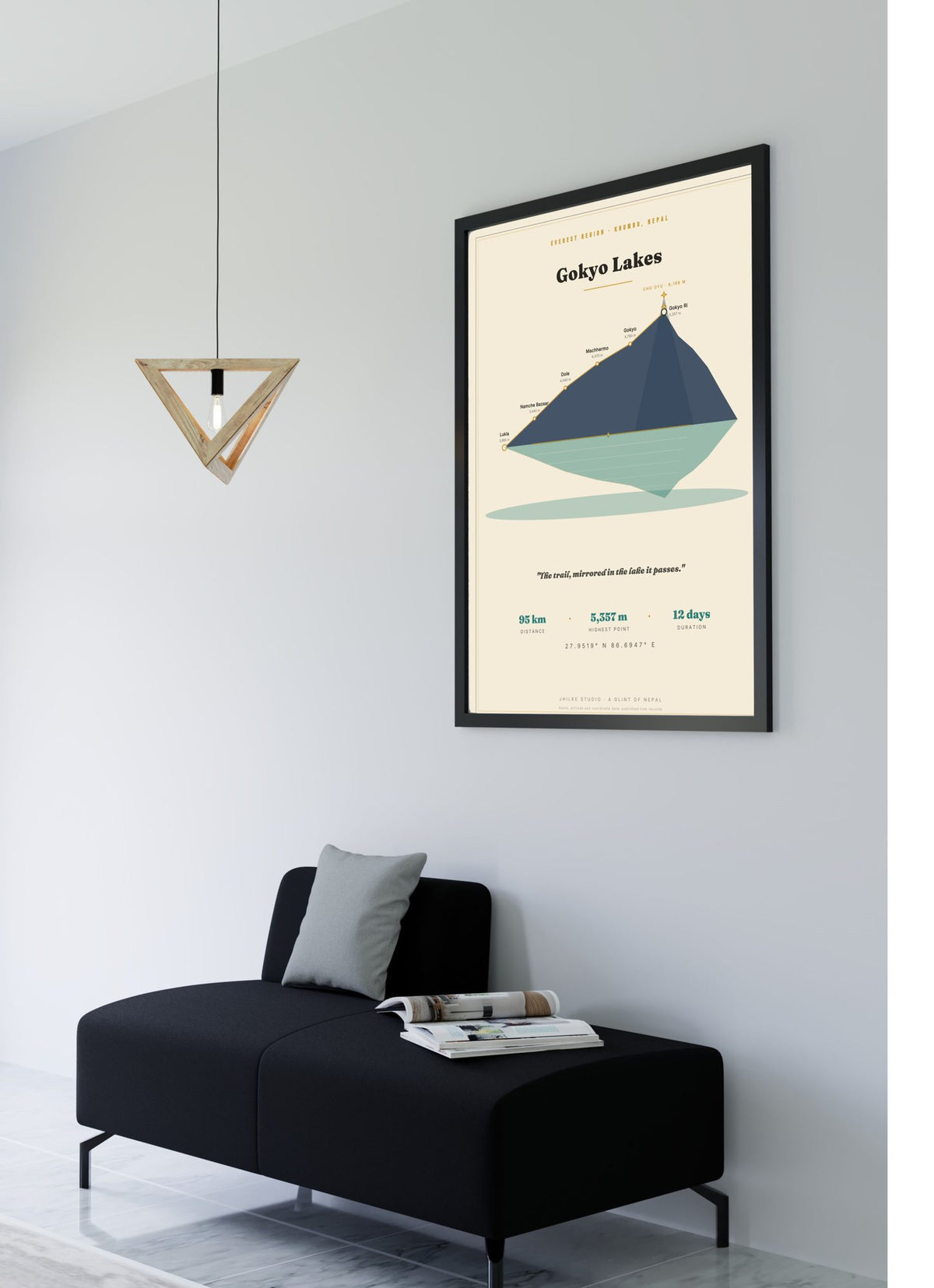 Gokyo Lakes Trek Map Print (light) — framed poster, second scene